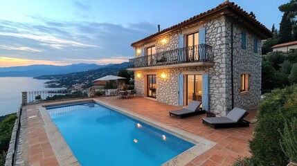 Obraz premium Stone Villa with Private Pool and Panoramic Sea View