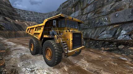 heavy-duty dump truck on a rugged mining road