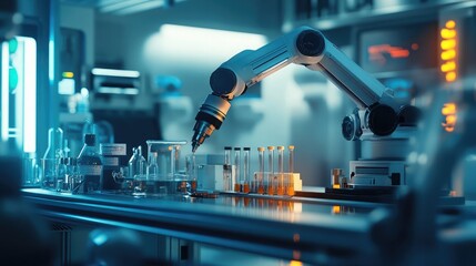 Fototapeta premium AI-driven robotic arm working in an advanced laboratory
