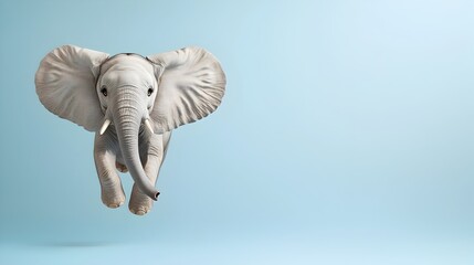 Playful Elephant with Flapping Ears Floating Lightly in Soft Background