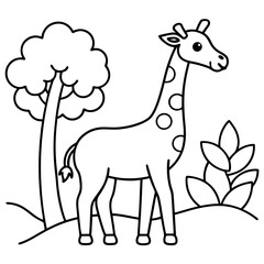 Fototapeta premium Giraffe kids in jungle coloring page vector art illustration coloring book design 