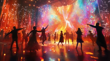 Celebration dance with a 2025 backdrop in a festive setting