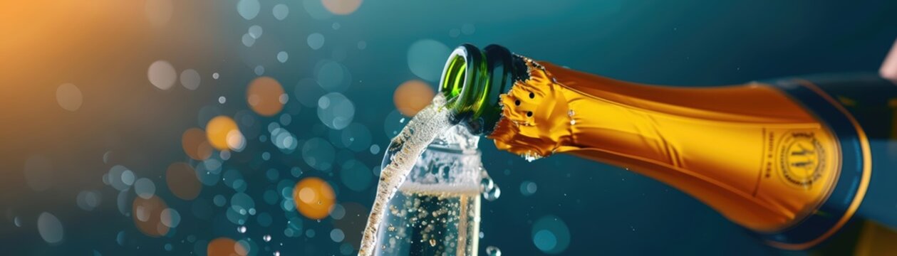Close-up RAW Style of Veuve Clicquot champagne sabering, celebration skill