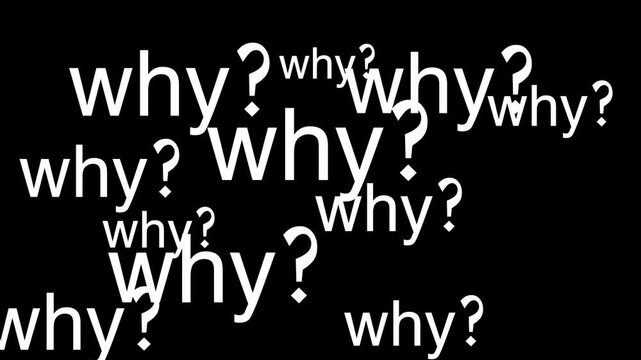 Why? Animated question mark marks kinetic moving text background wordcloud