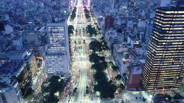 Ciudad de Buenos Aires 9 de Julio Avenue Still Aerial Night View 5