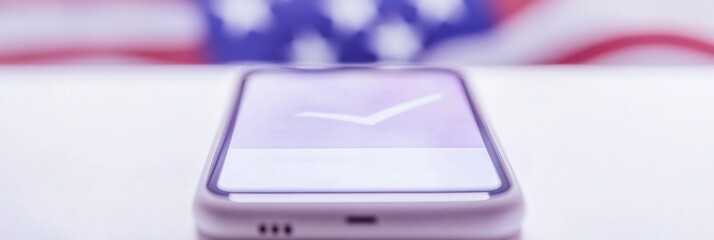 Digital Voting Interface on Smartphone with Blurred American Flag Background - Modern Election Planning Concept