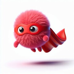Fototapeta premium 3D superhero A little pink & red monster flying with a cloak and mask