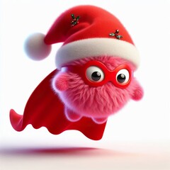 3D superhero A little pink & red monster flying with a cloak and mask