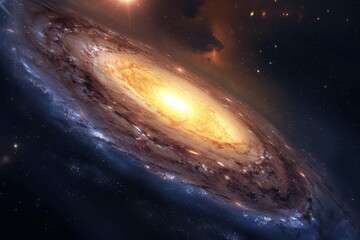 Fototapeta premium Spectacular view of a spiral galaxy with glowing center and intricate spiral arms amidst a sea of stars