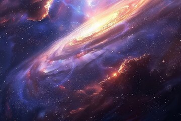 Colorful Glowing Spiral Galaxy with Stars in Deep Space