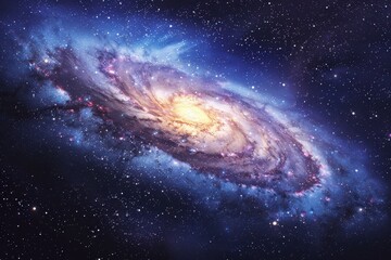 Spiral galaxy in deep space with stars and glowing dust