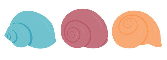 Cute sea snail vector set cute cartoon style. Seashell collection on white background. © dwi