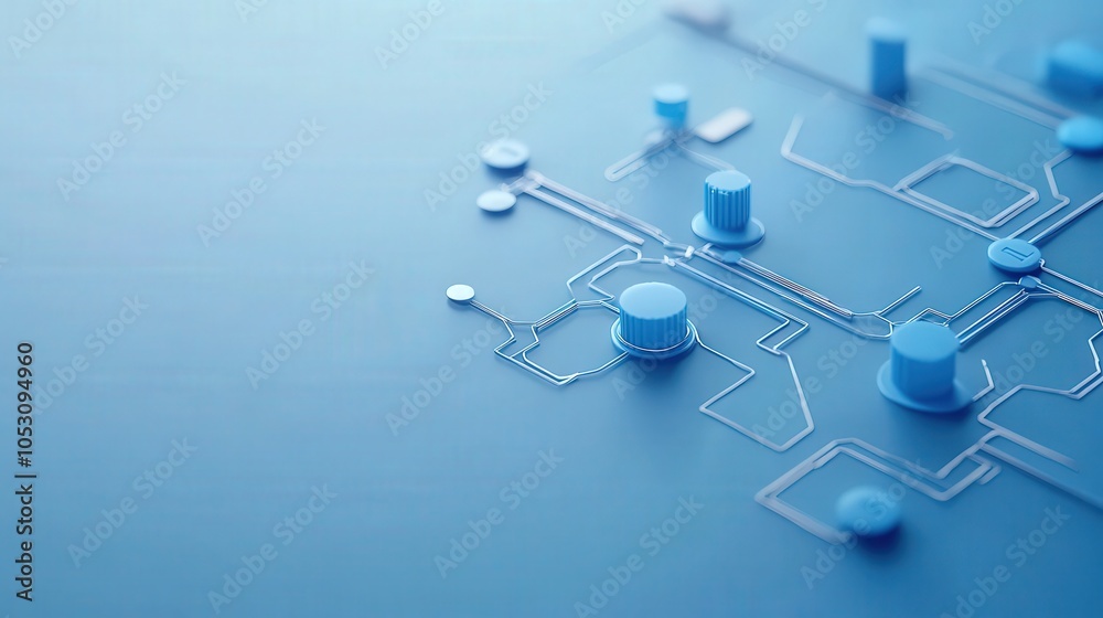 Poster Exploring the intersection of technology and design through abstract circuit patterns in blue tones