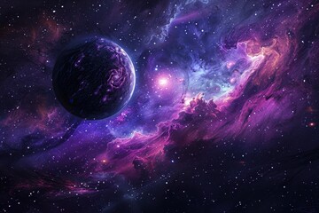 Purple Nebula and Distant Planet