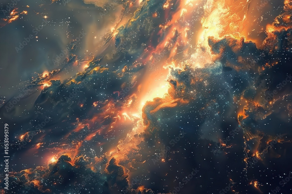 Wall mural glowing nebula and gaseous space clouds with stars