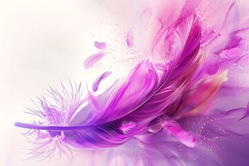 Obraz premium Beautiful purple feather on a purple bokeh background