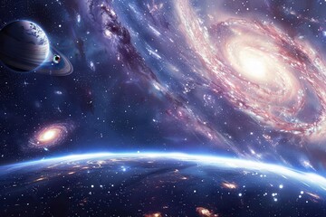 Earth and galaxies in the vastness of space, a cosmic wonder.