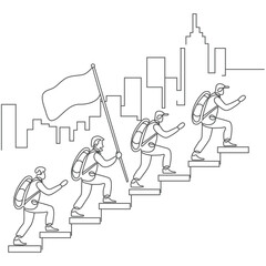 Illustration of Arab businessman hold flag and lead the way. Single line art style