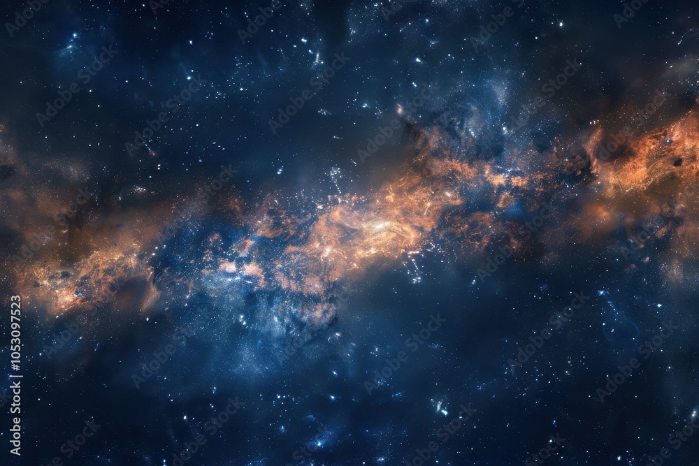 Canvas Prints glowing orange and blue nebula with bright stars in deep outer space