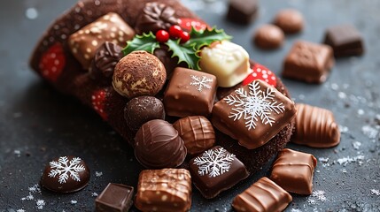 Christmas Chocolate Assortment with Holly and Snowflakes