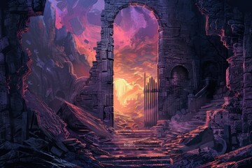 Ruined Archway Leading to a Glowing Horizon