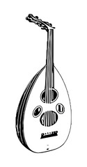 Musical instrument oud drawing. Authentic music.