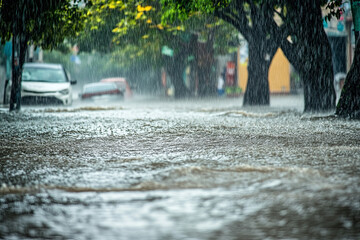 Extreme weather event with heavy rain and strong winds