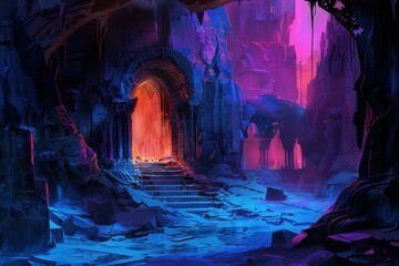 Ruined City Gate with Glowing Light