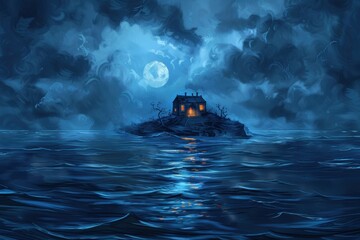 Lonely House on a Moonlit Island