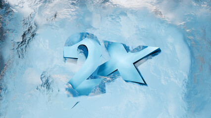 2x number 3d cartoon in ice cube winter frost 