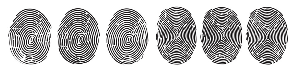 Fototapeta premium fingerprint sign on isolate background. A detailed black ink fingerprint on a clean white background. Fingerprint line texture, biometric, identity icon.