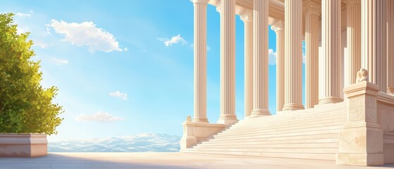 Fototapeta premium Majestic ancient columns under a bright blue sky, showcasing elegance and architectural beauty.