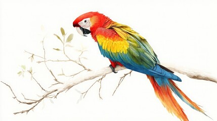 Obraz premium Colorful parrot on white branch