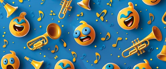 Naklejka premium emojis with bluebackground hornpipedancerface