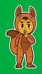 Obraz premium Kid Wearing Animal Costume Doodle Sticker Illustration