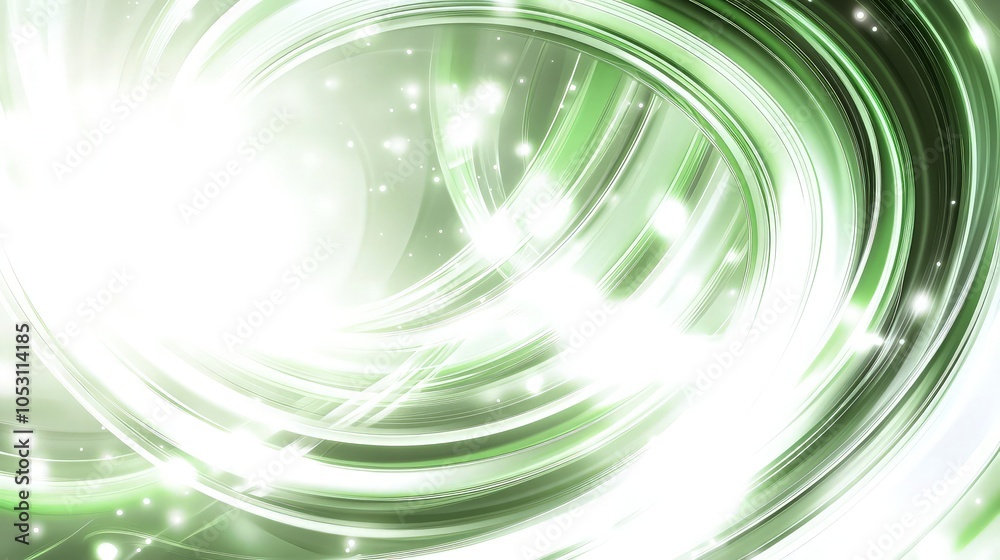 Wall mural dynamic green and white abstract background with subtle overlapping layers and luminous circular eff