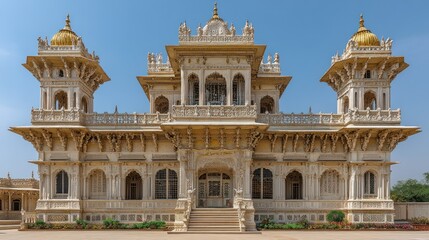 Obraz premium Ornate White Marble Building with Golden Domes and Intricate Details