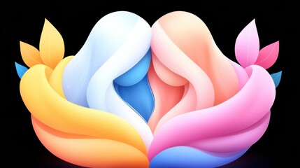 A colorful abstract design showcasing harmonious shapes and flowing forms, representing connection and creativity.