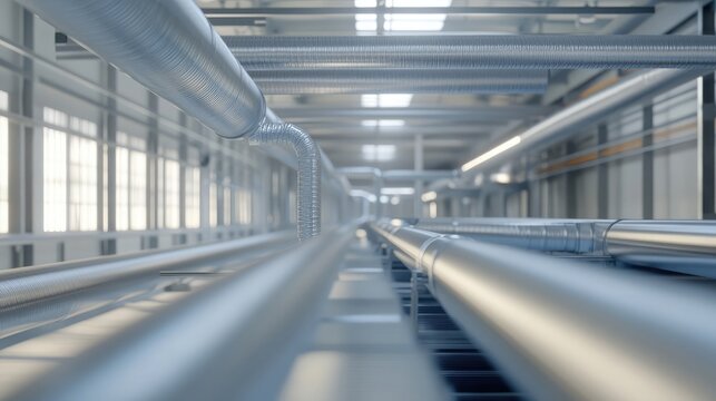Industrial pneumatic tube system with aluminum pipes and fittings, conveying efficiency in a factory setting