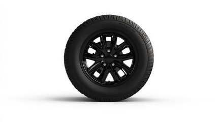 Obraz premium Isolated black tire with an alloy rim and detailed tread pattern, ideal for automotive advertising
