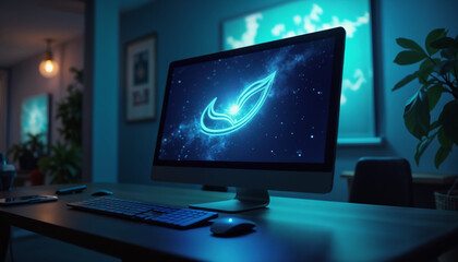 Fototapeta premium Mystical Computer Desktop with Cosmic Background