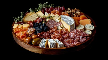A Delicious Charcuterie Board Featuring Assorted Cheeses Meats Fruits and Nuts for Gourmet Appreciation and Entertaining