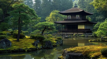 Fototapeta premium Zen Garden with a Wooden Pagoda