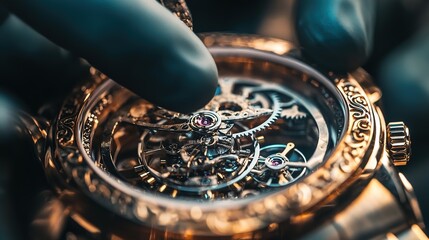 Intricate craftsmanship of a luxury watch with visible movement components captured in detailed close-up view