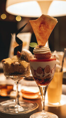 Exquisite Layered Parfait with Whipped Cream and Fruit Garnish in a Glass