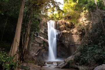Obraz premium Mok fa waterfall,Famous waterfall in Chiangmai province,Thailand.