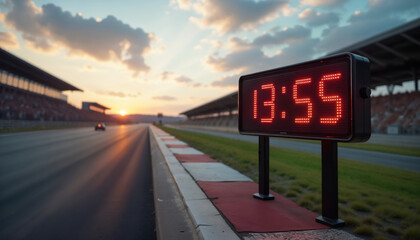 Digital Timer at Sunset on a Racing Track