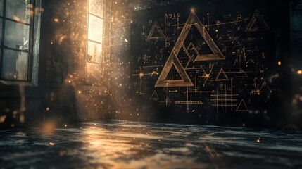 Floating Geometric Formulas in Chalkboard Mystical Atmosphere