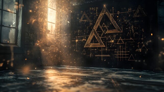 Floating Geometric Formulas in Chalkboard Mystical Atmosphere