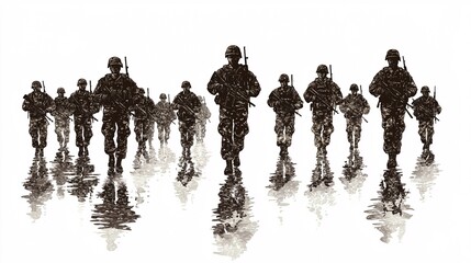 A disciplined formation of soldiers representing military unity, perfect for warfare graphics on a white background.
